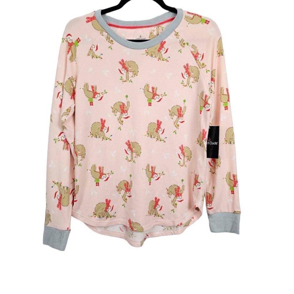 🏆Cuddl Duds Christmas Sloth Lounge Pink Pajama Top